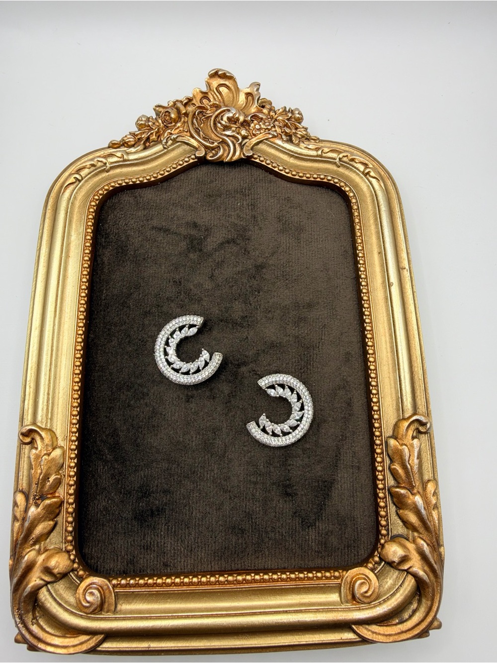 Silver CZ Crescent Open Hoop Earrings